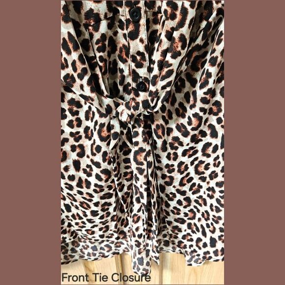 TORRID NEW PEPLUM Georgette Leopard 🐆 Print Button-Front Tie-Front Blouse. - Picture 8 of 16